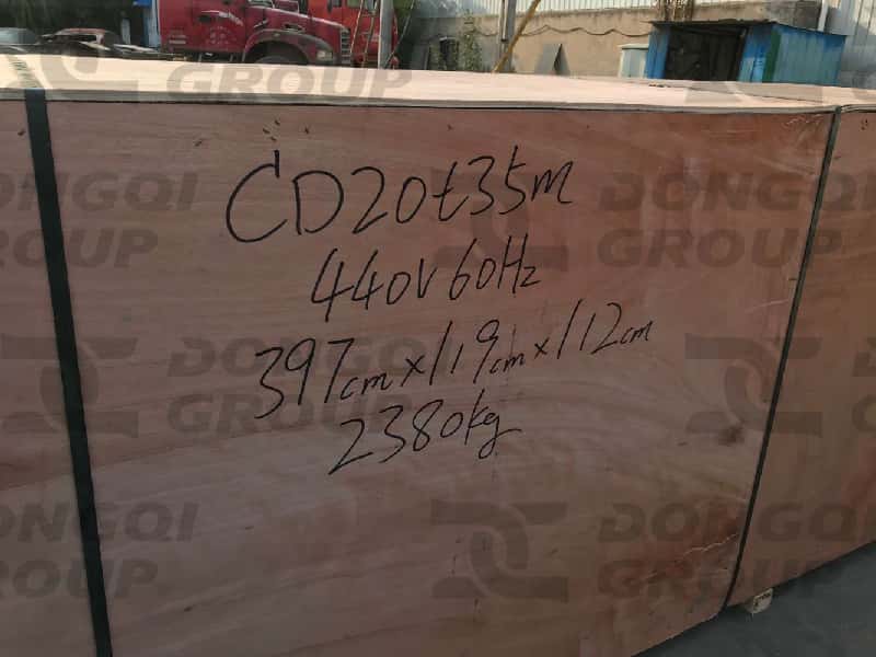 Electric hoists are packaged in wooden crates